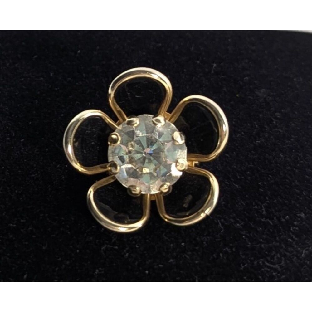 Black Gold and Clear Rhinestone Flower Pin